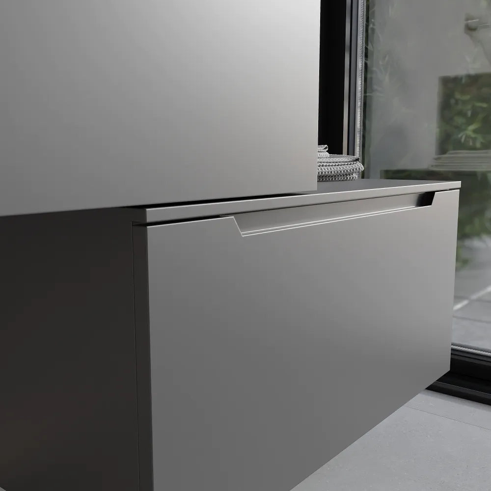 Mobile bagno sospeso modulare 60cm grigio opaco due cassetti con top | Bako