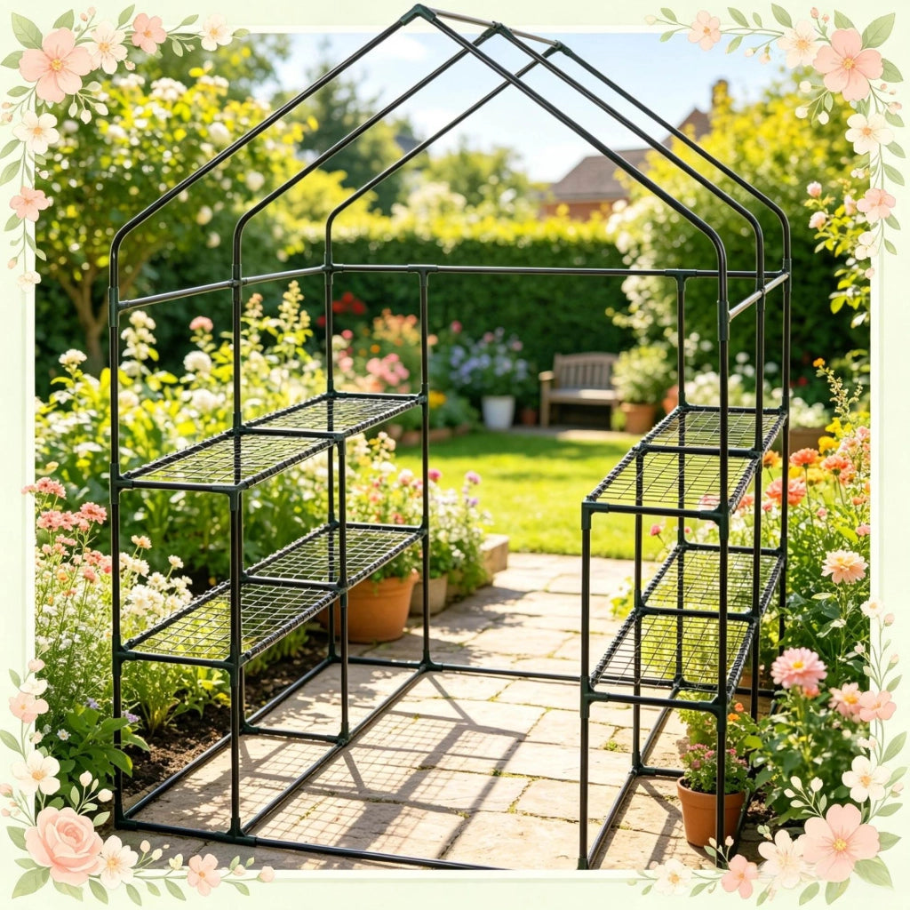 Serra da giardino 143x143x195 cm in acciaio e PE verde con porta zip –