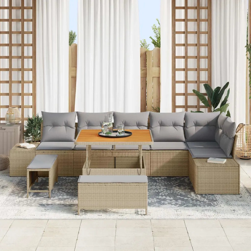Set Divano da Giardino con cuscino 9 pcs Beige polyrattan 3362797