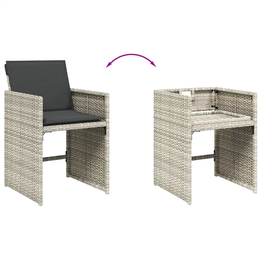 Set Pranzo Giardino 11pz con Cuscini Grigio Chiaro Polyrattan