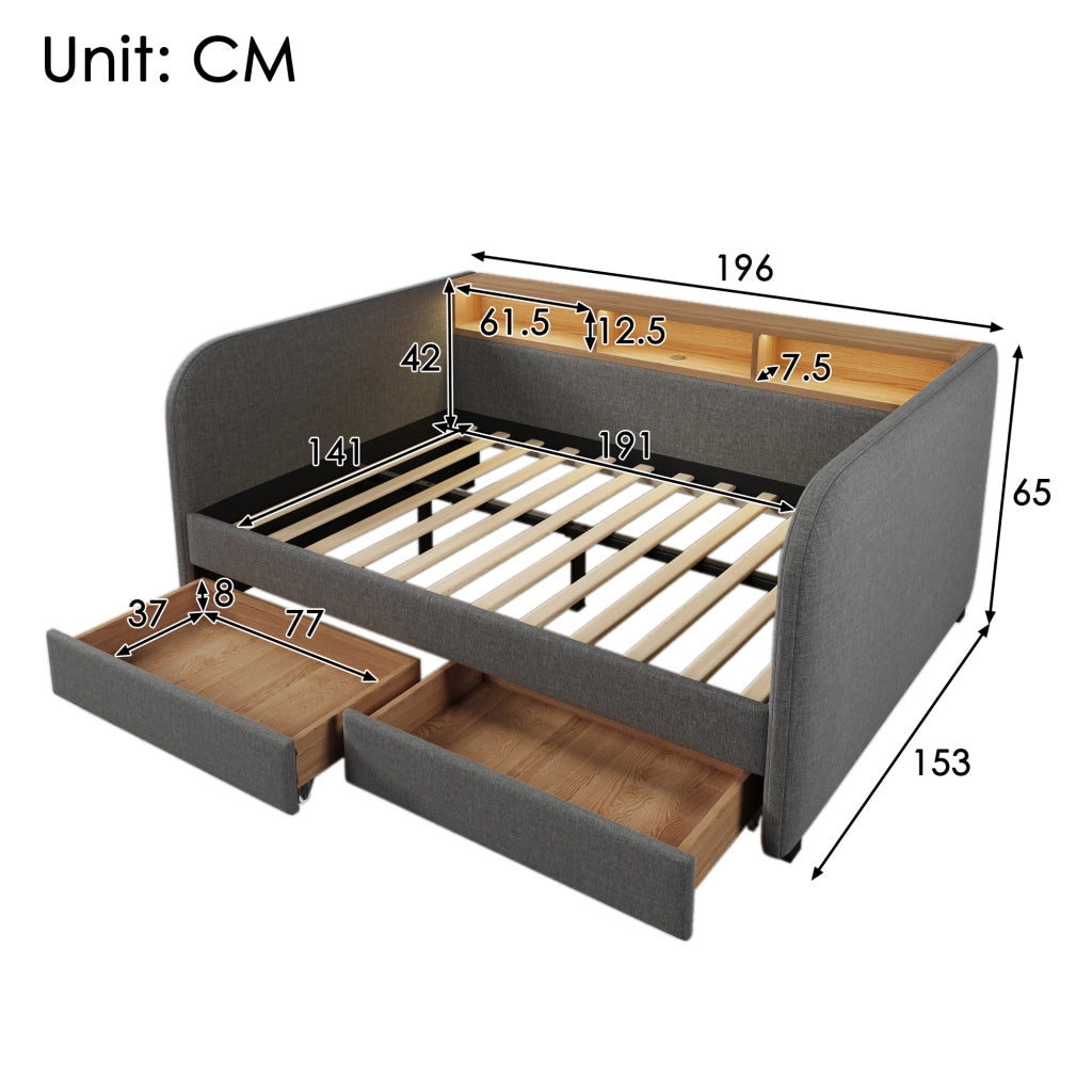 Letto imbottito 140x190 cm grigio con luci LED