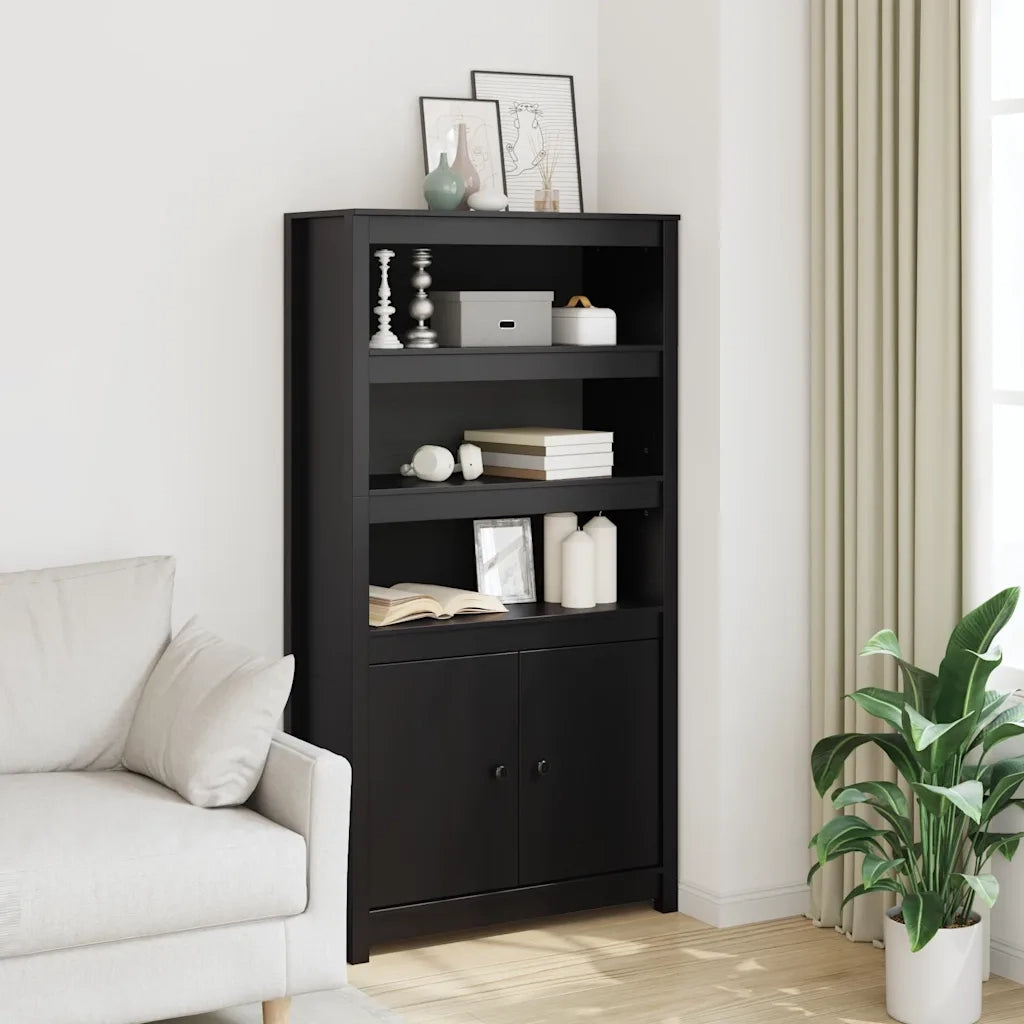 Credenza-Buffet-Armadio da cucina Nera 80x35x154 cm in Legno Massello di Pino