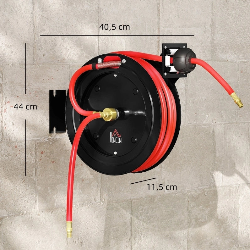 Avvolgitubo a parete 40,5x11,5x44 cm in metallo rosso/nero, riavvolgimento automatico –