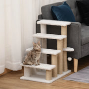 Scaletta per animali con tiragraffi e gioco, bianca