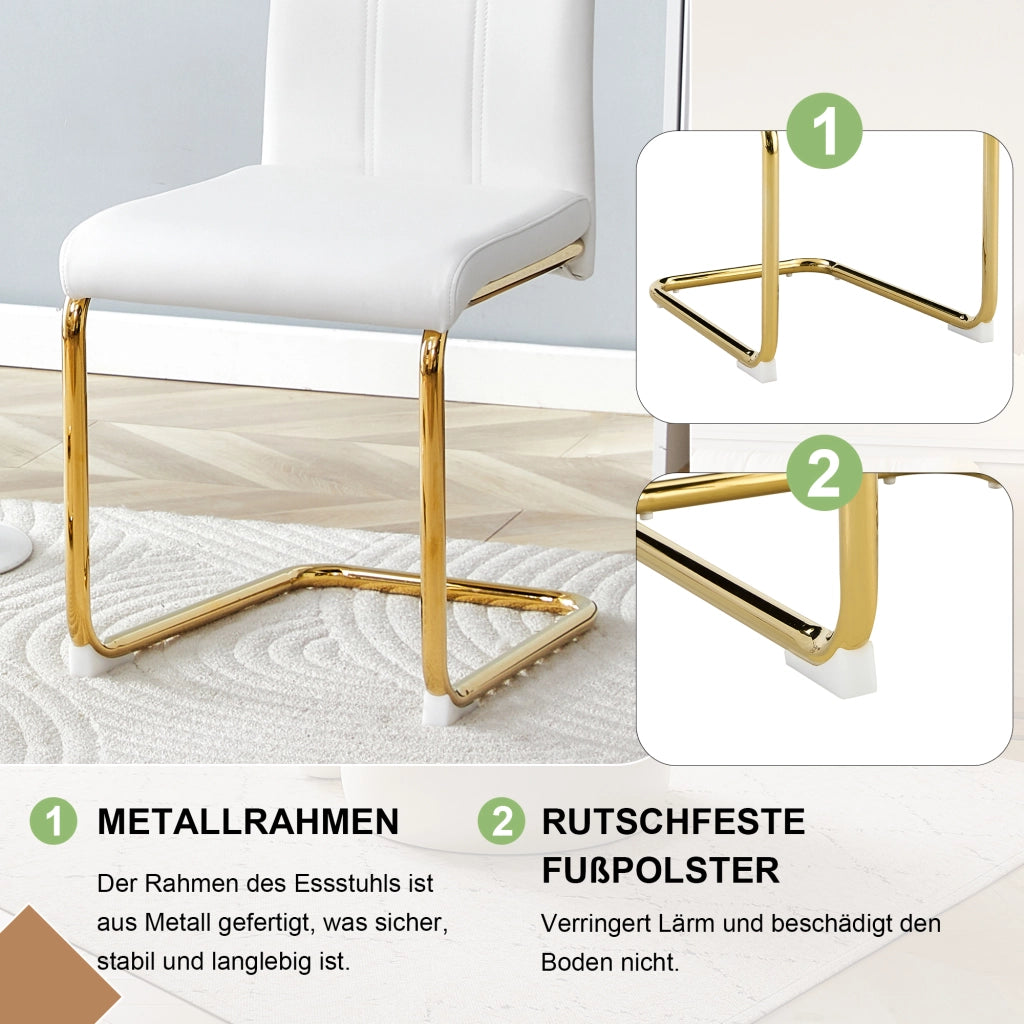 Sedia da Pranzo con Seduta Ergonomica e Struttura Stabile, in Metallo e PU, Oro Bianco 47.5 × 45.5 × 72.5 cm
