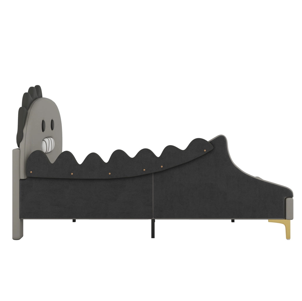 Letto per bambini 140x200 cm a forma di dinosauro cartoon in PU grigio