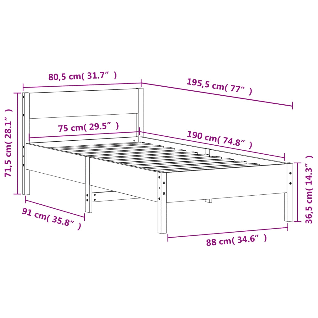 Letto senza Materasso-Struttura Letto Marrone Cera 75x190 cm in Legno di Pino 492927