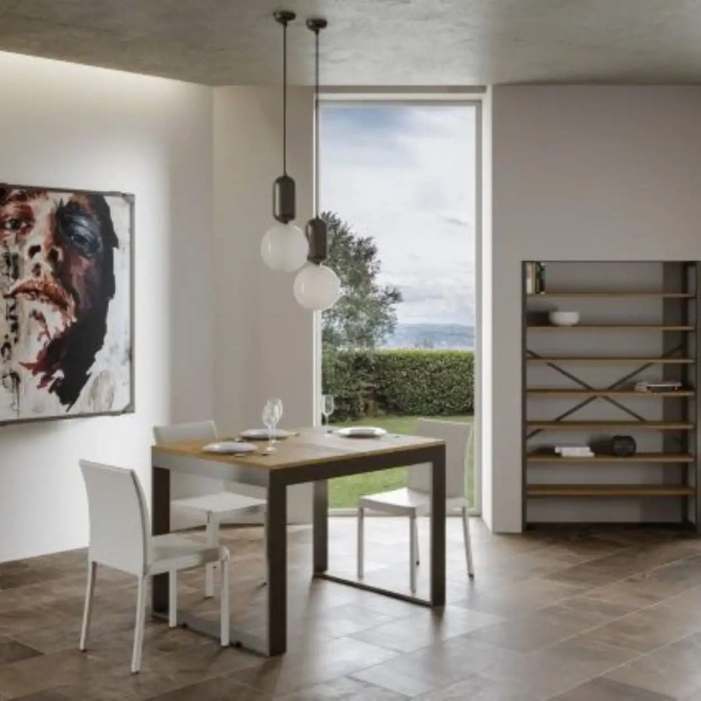 Tavolo allungabile 120/380x90 cm Tecno Evolution colore quercia natura telaio e gambe antracite