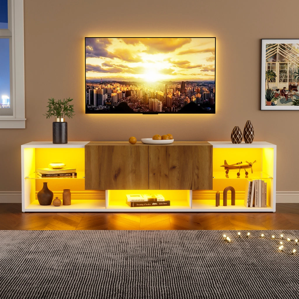 Mobile TV bianco e rovere naturale 160 cm con due cassetti