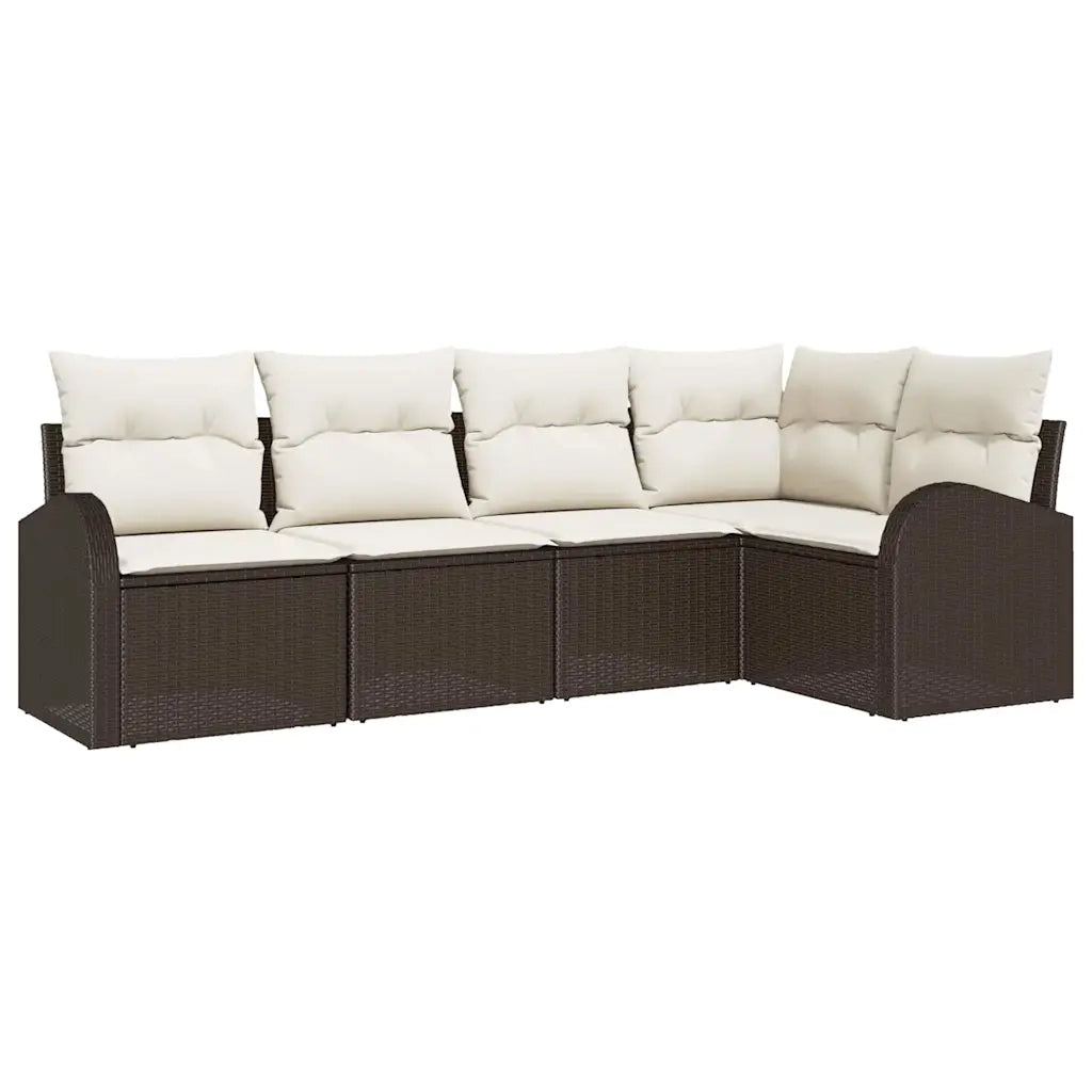 Set Divano da Giardino 5 pcs Marrone e bianco polyrattan