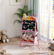 Cavalletto per bambini ULEVR 49x53,5x113 cm con lavagna e lavagna bianca, 2 contenitori, rosa