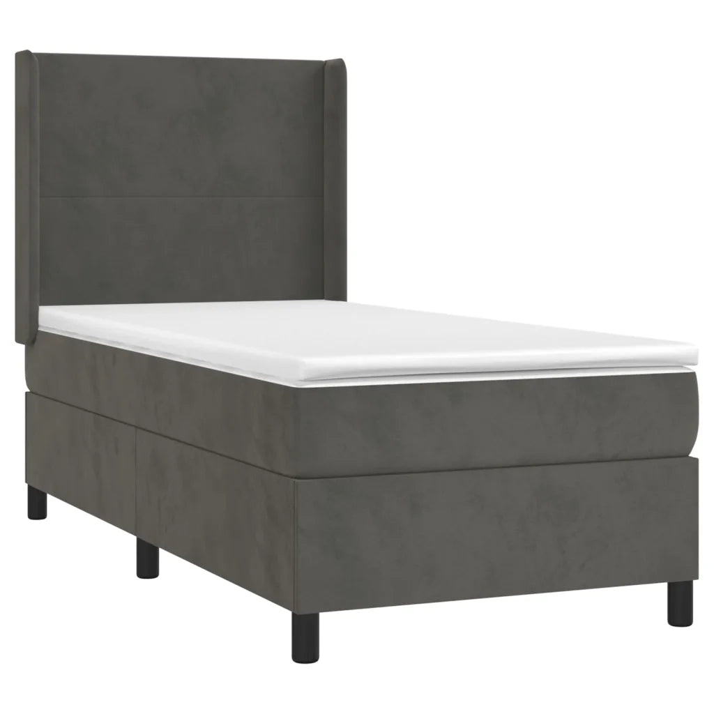 Letto a Molle con Materasso e LED Grigio Scuro 90x200cm Velluto 3139422
