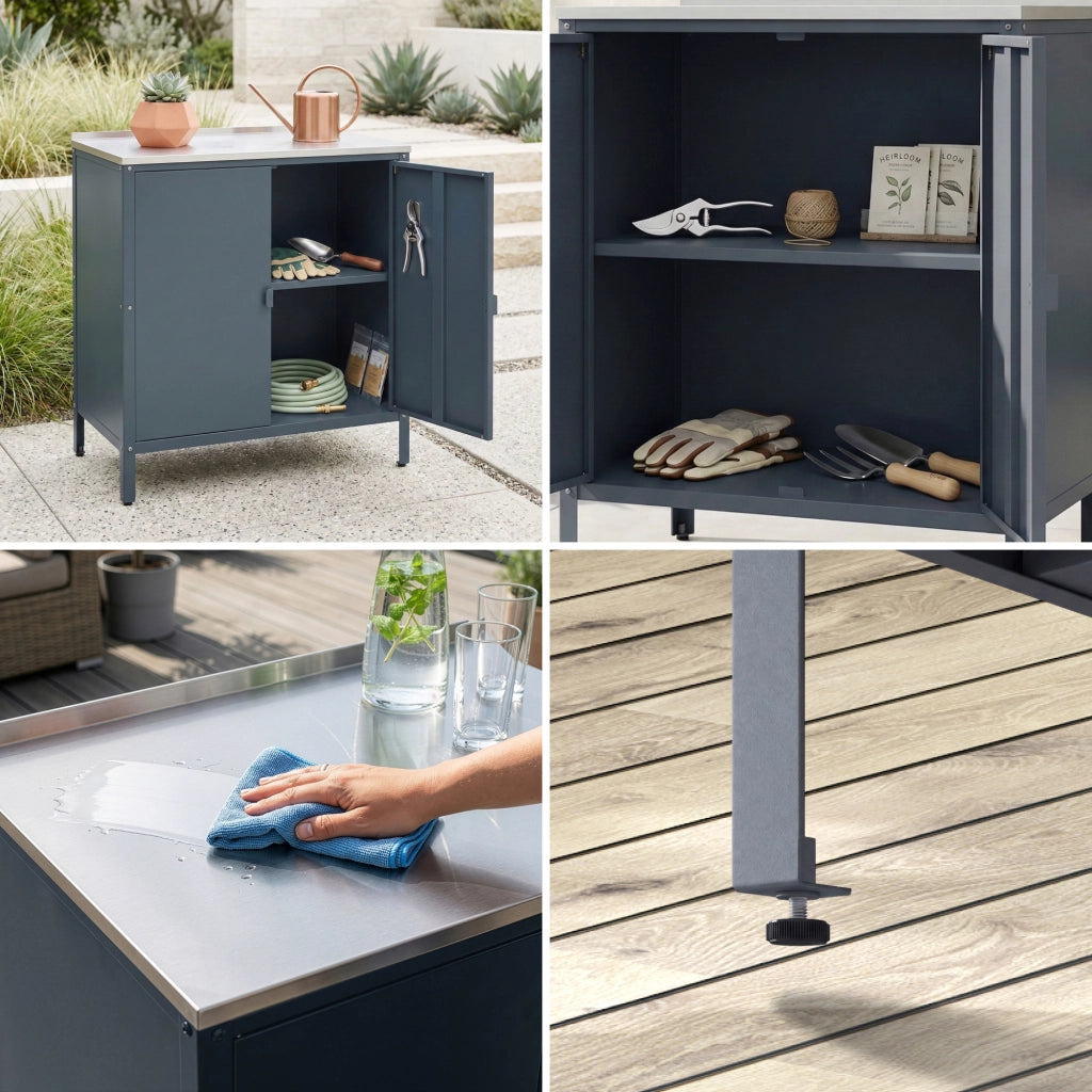 Set di Mobili da Esterno - Armadio e Bancone in Acciaio - Grigio Scuro opaco - casa.pro