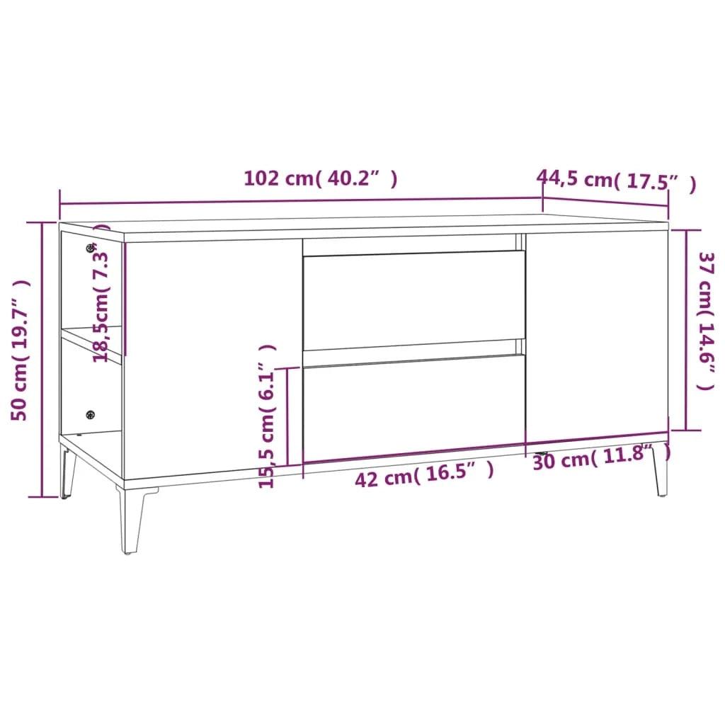Mobile TV multimediale mensola TV credenza TV sala da pranzo soggiorno camera da letto Sonoma 102 x 44,5 x 50 cm legno ingegnerizzato grigio 02_0028370