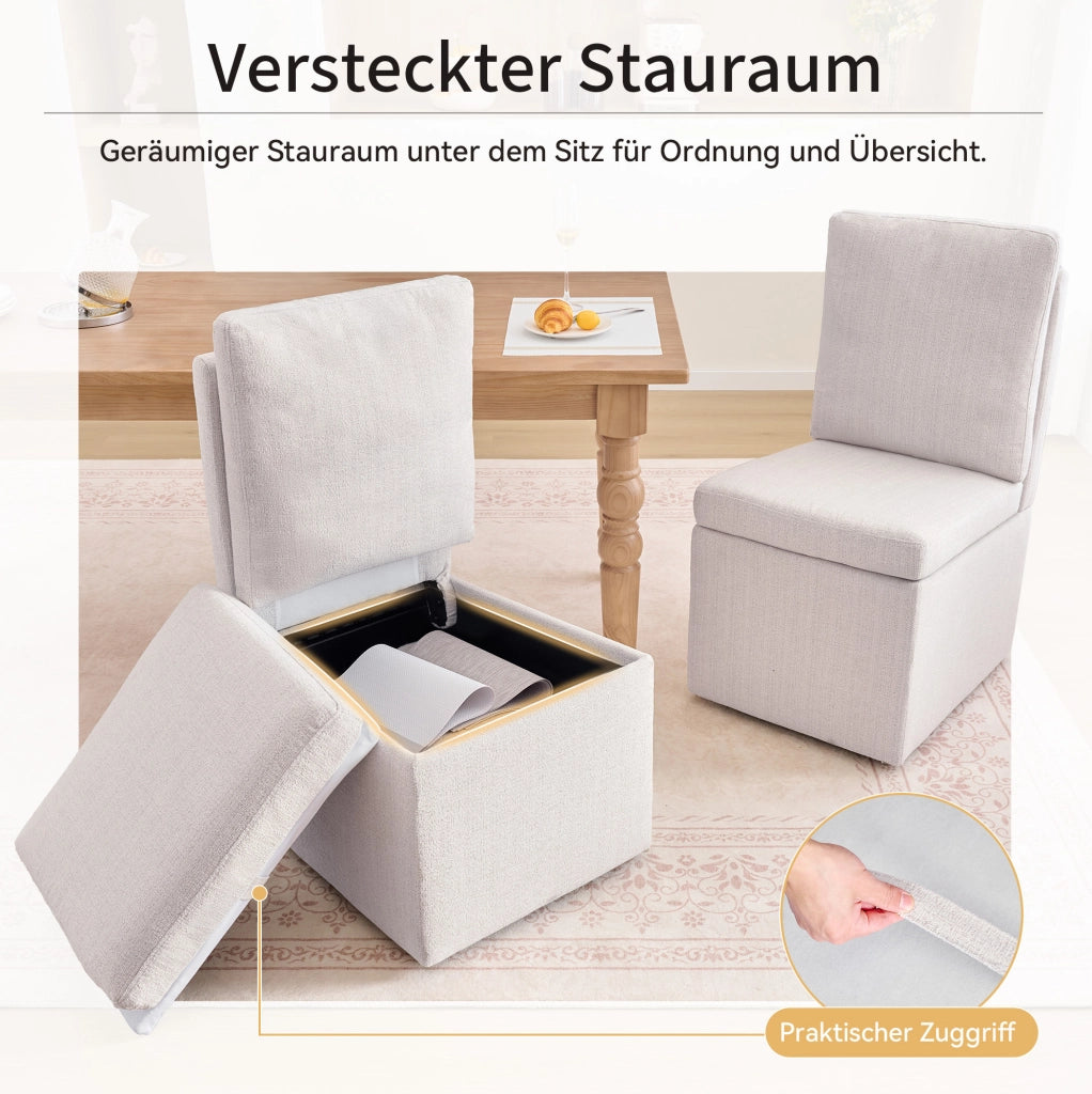 Sedia da pranzo girevole con contenitore e ruote grigio-beige