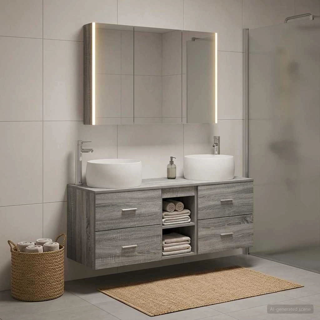 Set di mobili per il bagno 4 pz Sonoma grigio 3407028