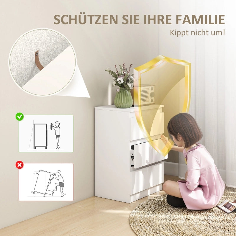 Comodini set di 2 con 3 cassetti in MDF bianco per camera da letto senza maniglie 40 × 30 × 59.5 cm