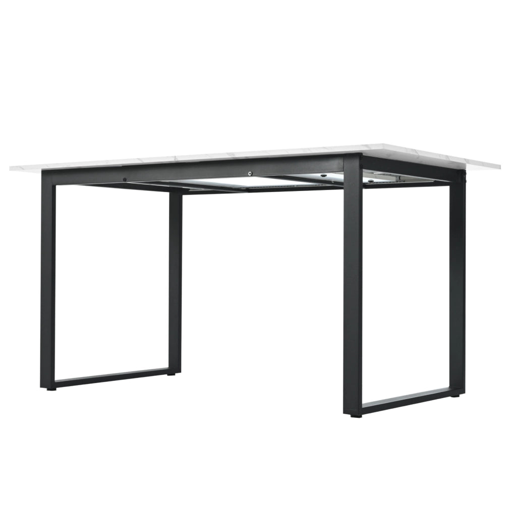 Tavolo da pranzo allungabile 140-180x80x75 cm con piano MDF effetto marmo bianco e gambe in metallo