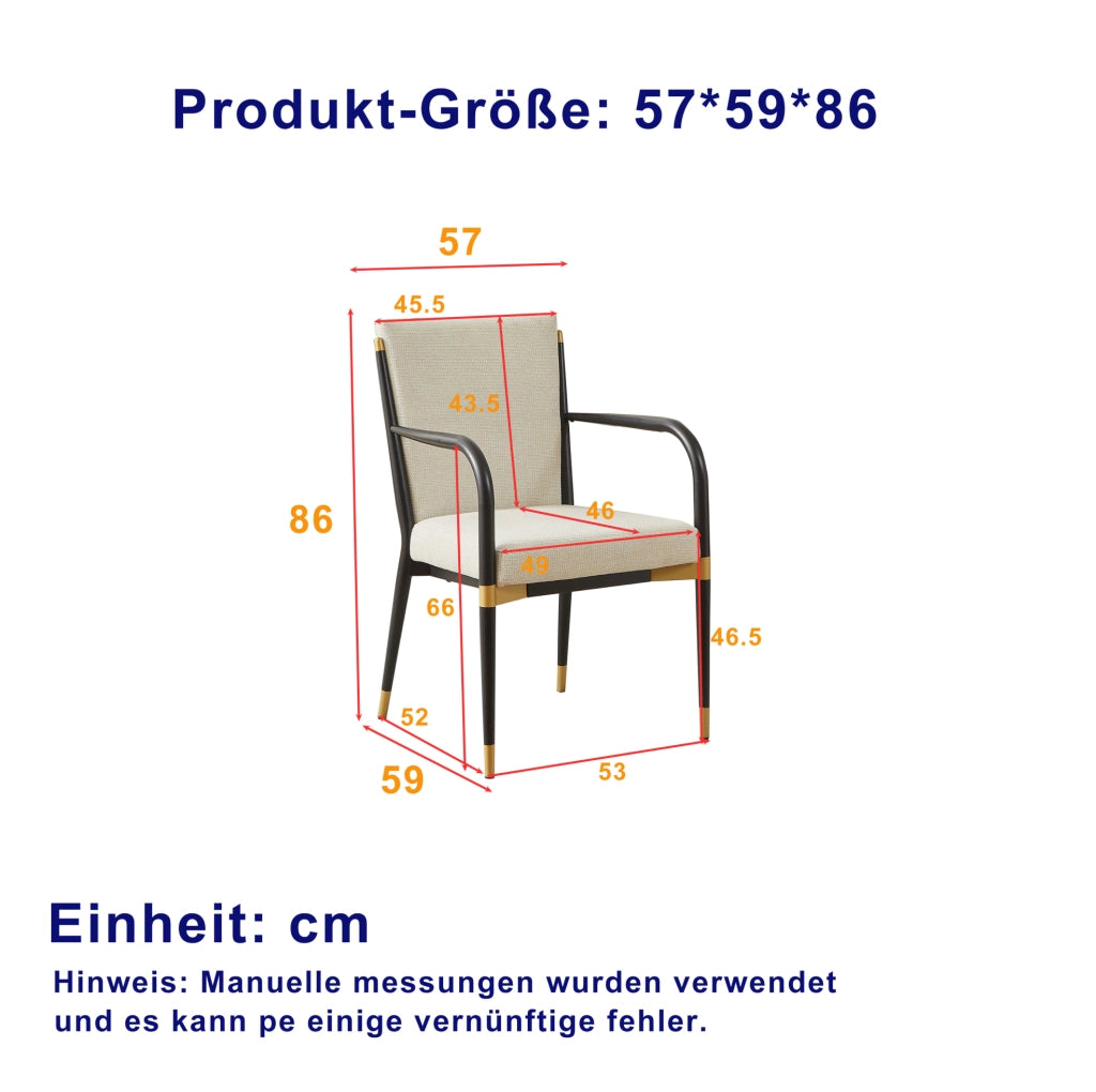 Set di 2 sedie da pranzo 57x59x86 cm beige in tessuto, con braccioli