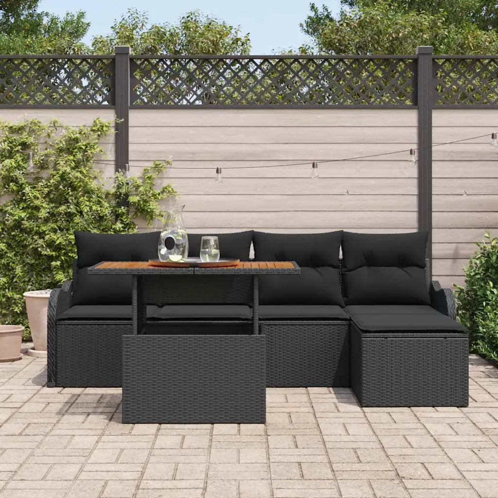 Set Divano da Giardino con archiviazione 6 pcs Nero Poly Rattan