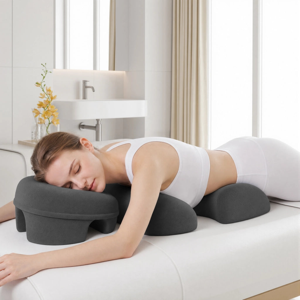 Cuscino per massaggio con supporto a T in memory foam grigio scuro per riposo prono e spa