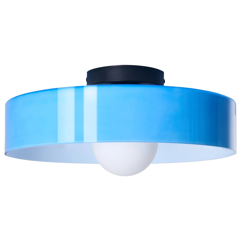 Lampada da soffitto con paralume in vetro blu, modello a incasso, ideale per soffitti bassi