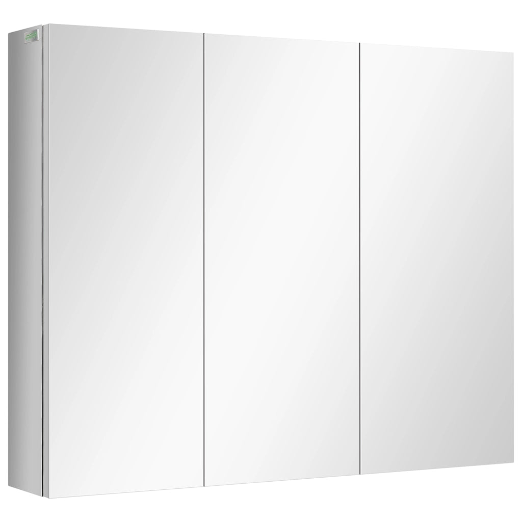 Mobiletto bagno con specchio a 3 ante e 3 ripiani interni, acciaio inox, 70x12x55 cm, argento
