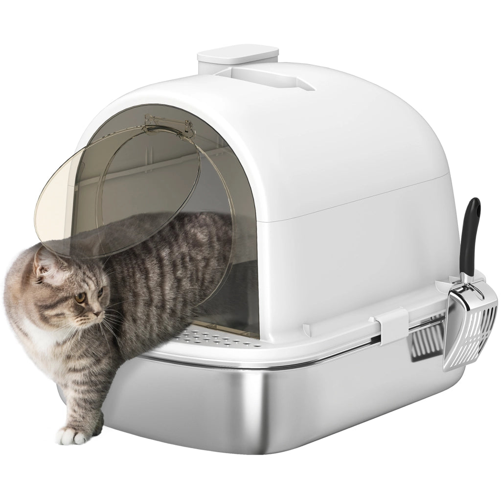 Mobiletto per lettiera gatto chiuso in acciaio inox ¨C Minimal ¨C bianco 52.4x41.3x39.9 cm