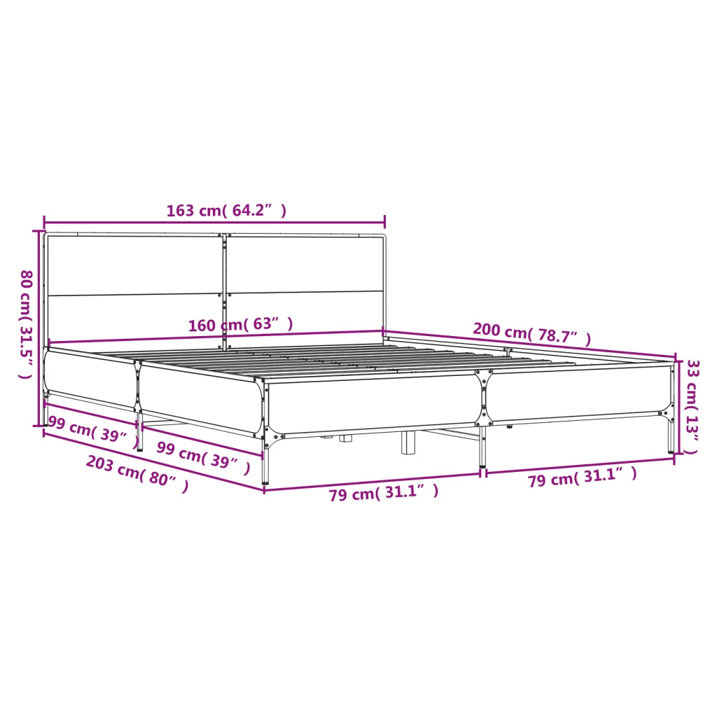 Giroletto-Struttura Letto Nero 160x200 cm in Legno Multistrato e Metallo 359012