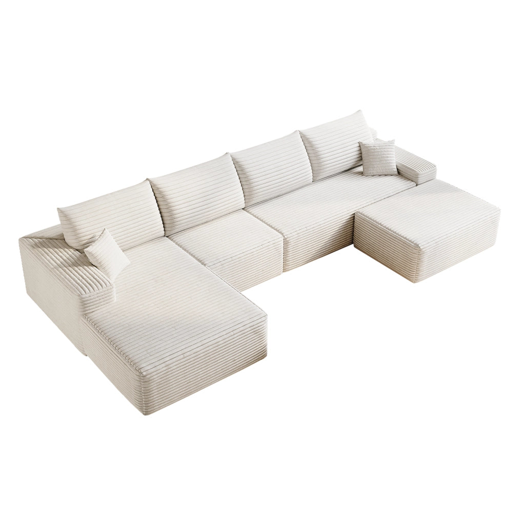 Divano modulare con chaise longue - seduta in schiuma elastica - in tessuto - bianco