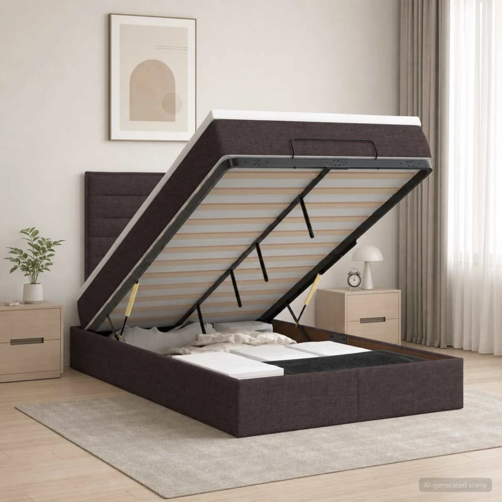 Letto Ottomano con Materasso e LED Marrone Scuro 120 x 200 cm 3457982
