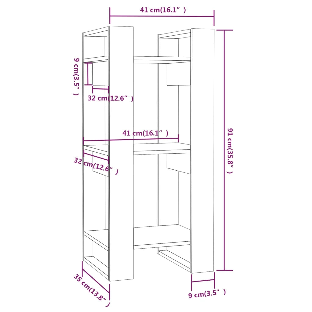 Libreria Divisorio-Scaffale per Libri-Mobile di Stoccaggio Grigio 41x35x91 cm in Legno Massello di Pino