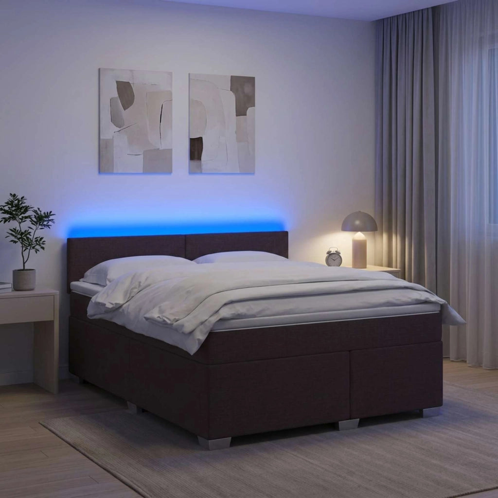 Letto con Box Spring, Materasso e LED Marrone Scuro Tessuto 3452004