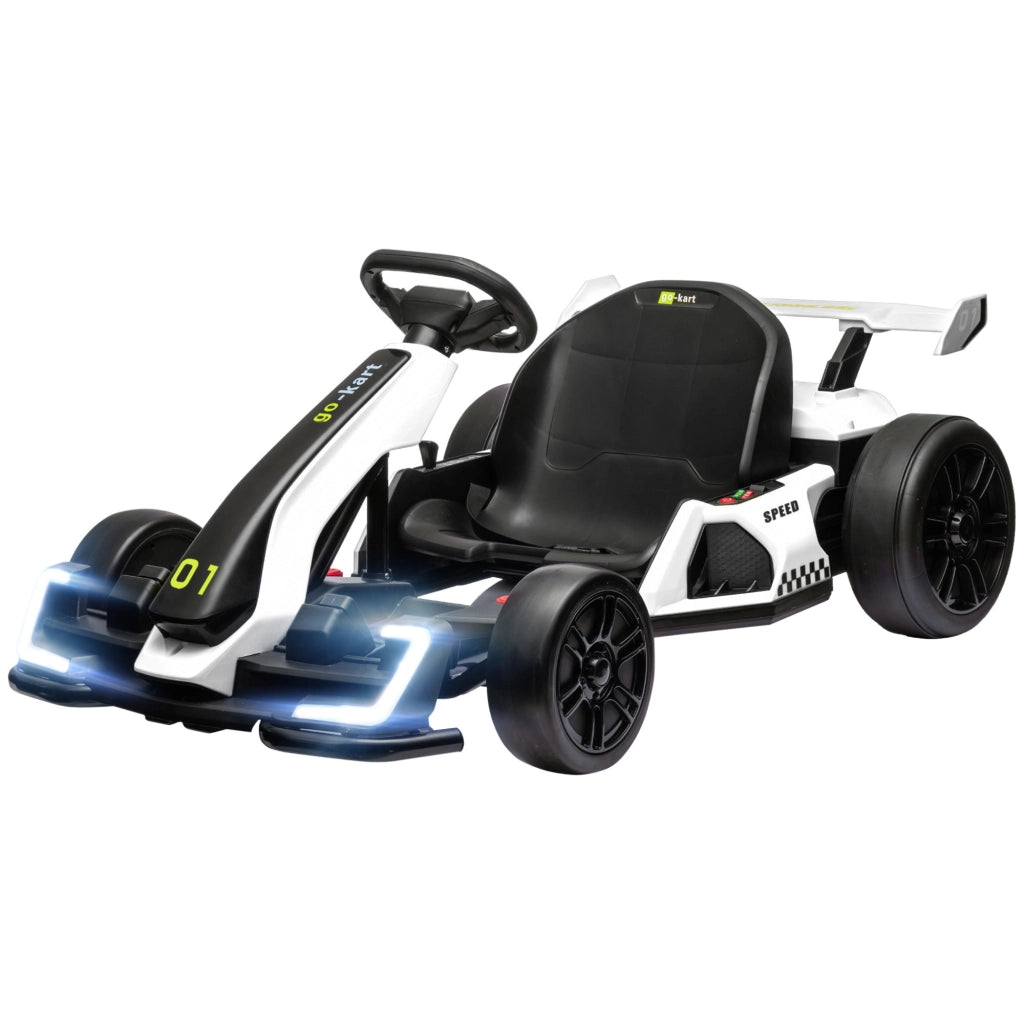 EasyComfort Go Kart Elettrico per Bambini 6-12 Anni 24V 12km/h con Seggiolino Regolabile, Bianco