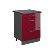 Mobiletto base per cucina R-Line Rosso lucido/Antracite 60 cm con cassetti, PL Antracite Vicco
