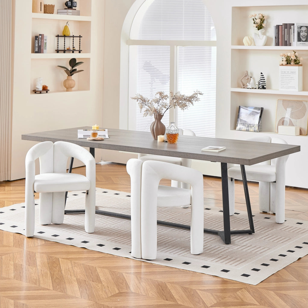 Set di 4 sedie da pranzo in velluto beige con braccioli