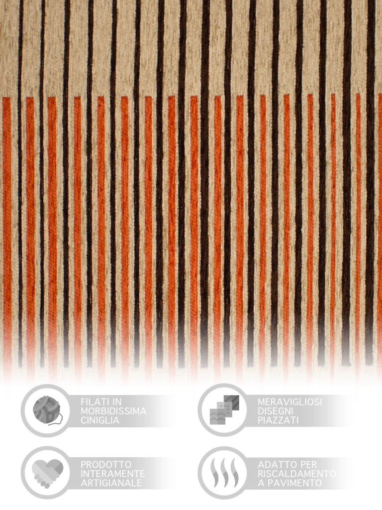 Tappeto Arredo Moderno Morbido in Ciniglia Ingresso Antiscivolo Prodotto Italiano  Soggiorno Camera Salotto Disegni Piazzati Cotone Varie Misure Grande Neon/Ruggine - 65x175 cm
