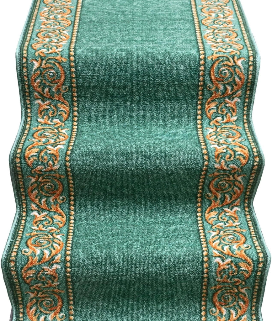 Passatoia Scala Bordata 67x450 cm Ingresso Corridoio Tappeto Cucina Gradini Stile Barocco Verde