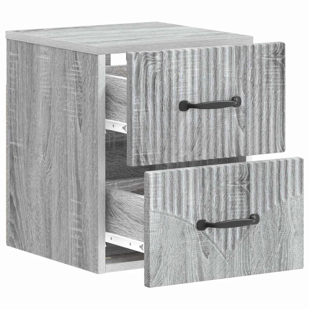 Set di 2 Comodini | Armadio da Notte | Mobiletto da notte a muro Grigio Sonoma 34,5 x 33 x 40 cm