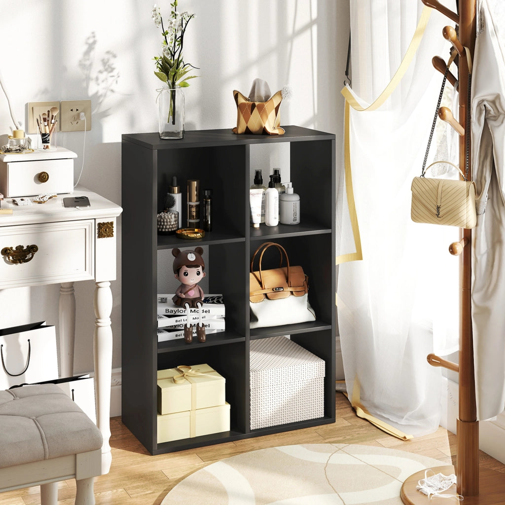 Libreria Cubi Scaffale 6 Ripiani ¨C Minimal ¨C Legno Nero 61.5x29.5x91.5 cm