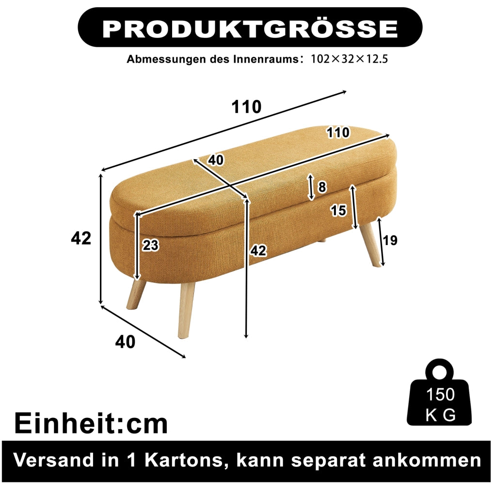 Panca con spazio contenitore 110 cm rivestita in chenille, ideale per ingresso, camera o soggiorno