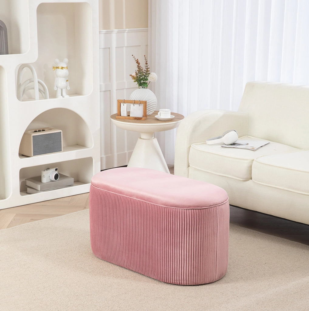 Panca contenitore 81x40x41 cm in poliestere rosa effetto velluto stile retr¨°