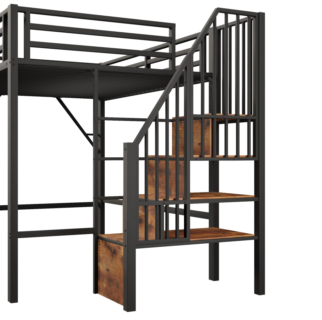 LETTO a soppalco 140x200 cm in metallo e MDF nero, senza materasso
