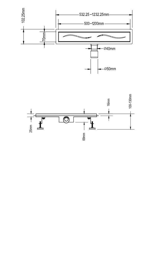 Canalina di scarico doccia in acciaio inox  70 cm x 7 mod. Onda