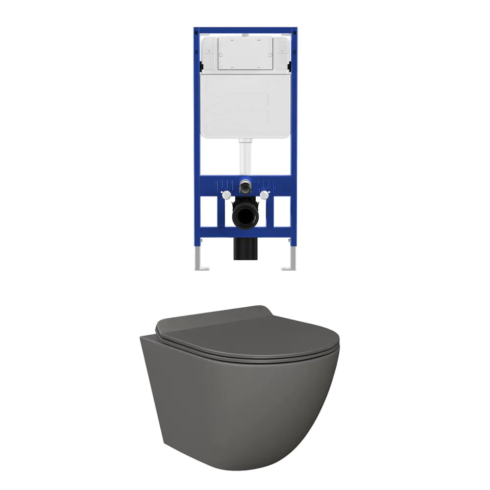 Kit WC sospeso e sistema di scarico da incasso mod. Parigi grigio opaco