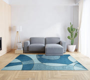 Tappeto Arredo Moderno Morbido in Ciniglia Ingresso Antiscivolo Prodotto Italiano  Soggiorno Camera Salotto Disegni Piazzati Cotone Varie Misure Grande Hills/Blu - 115x175 cm