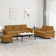 Set di Divani 3 pz con Cuscini Marrone in Velluto