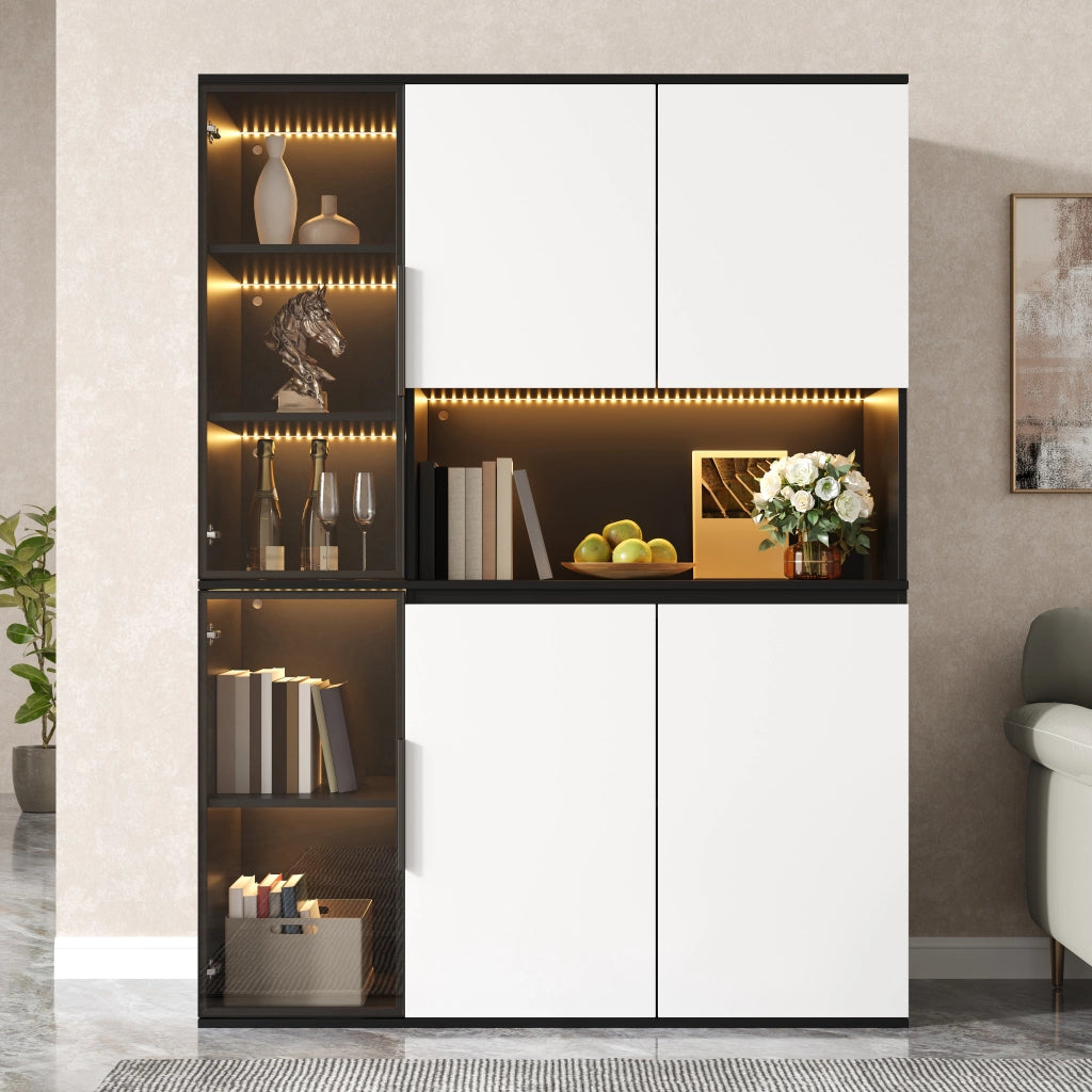 ARMADIO Vetrina 120x40x160 cm MDF Bianco e Nero con LED