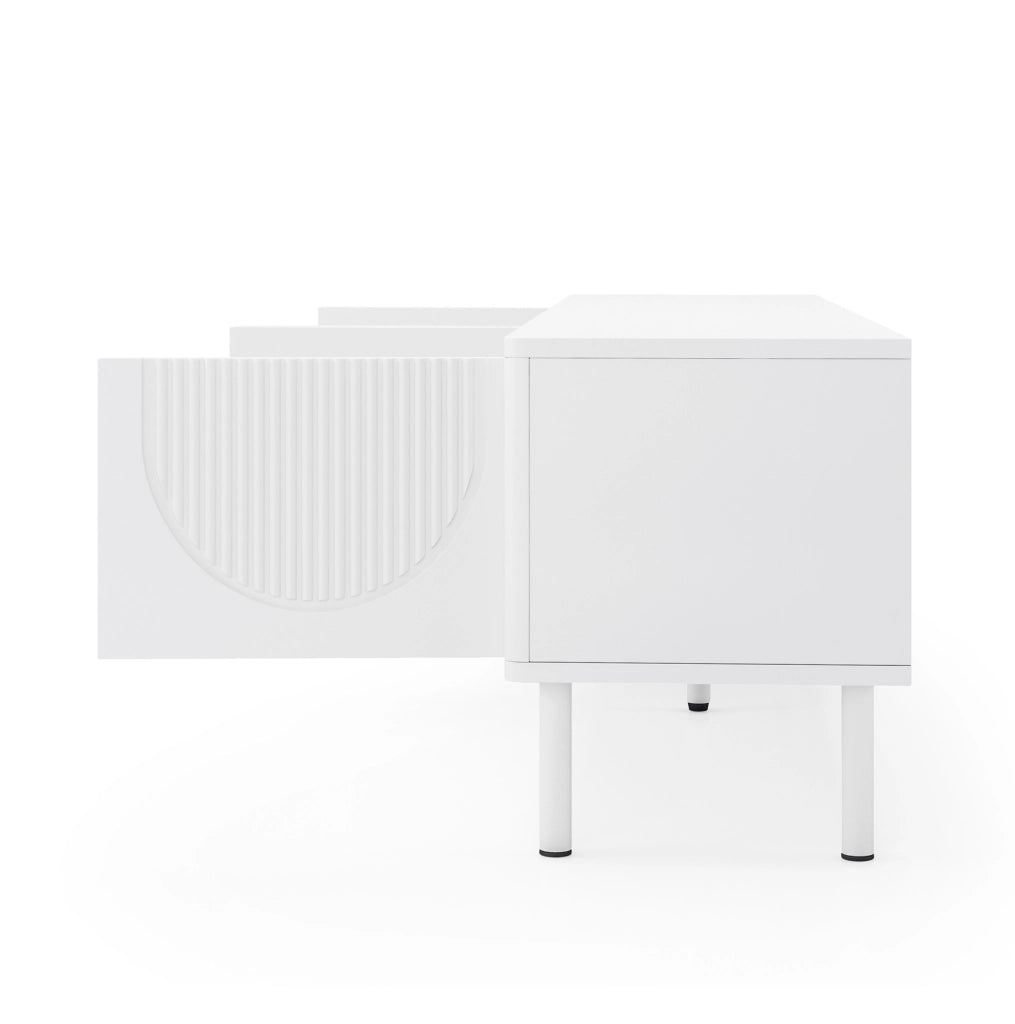 Mobile TV basso 180 cm bianco opaco con 4 vani e passacavi HOMVRA