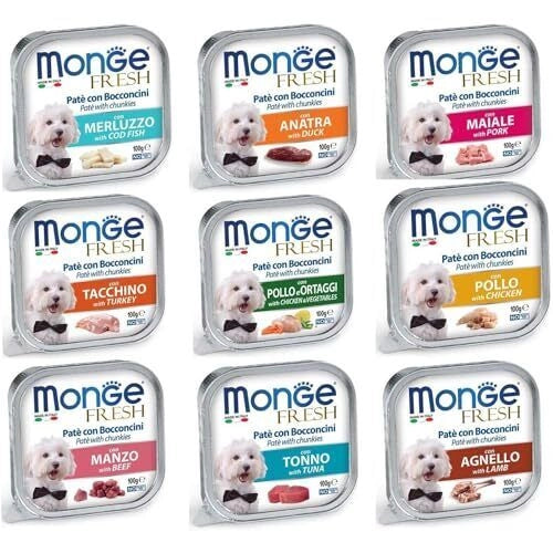 Fresh paté Monge cibo per cani in scatola - 32 vaschette da 100 grammi flavor: Pollo e ortaggi
